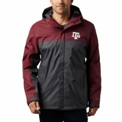 Columbia Men's Collegiate Glennaker Storm™ Rain Jacket - Texas A&M Tam - Deep Maroon, Dark Grey Selected