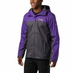 Columbia Men's Collegiate Glennaker Storm™ Rain Jacket - LSU Lsu - Vivid Purple, Dark Grey Selected